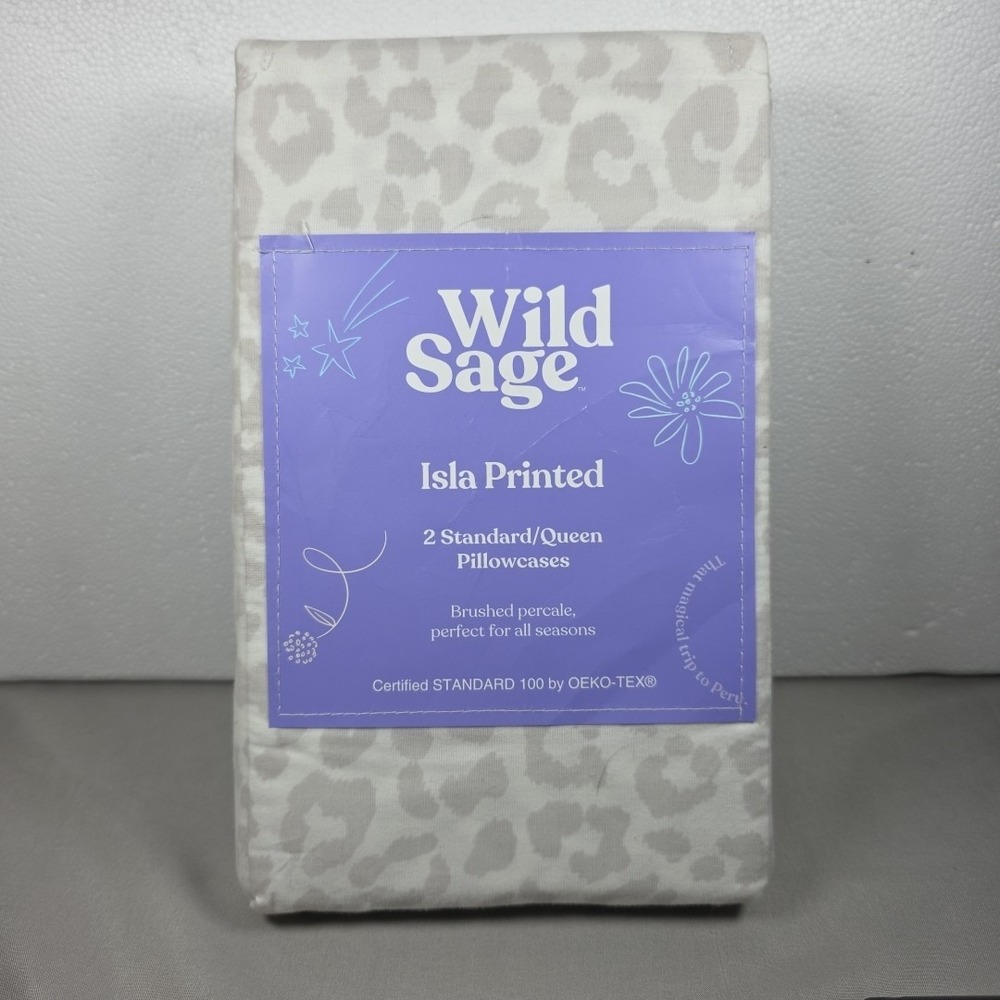 Wild Sage Isla Printed Pillowcases Grey‎ Leopard New in Package